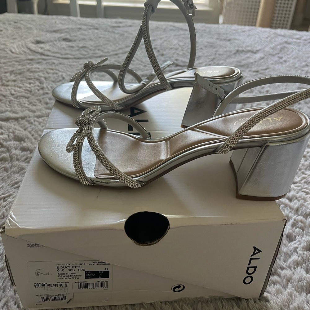 Aldo Silver Heels Elegant Block Style